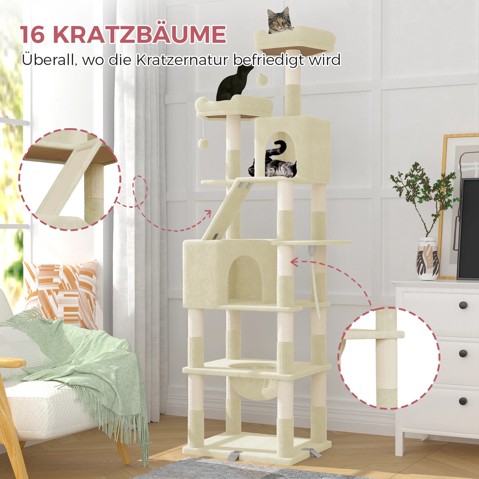 Katzenkratzbaum XXL 208 cm – Katzenturm & Kratzsäulen