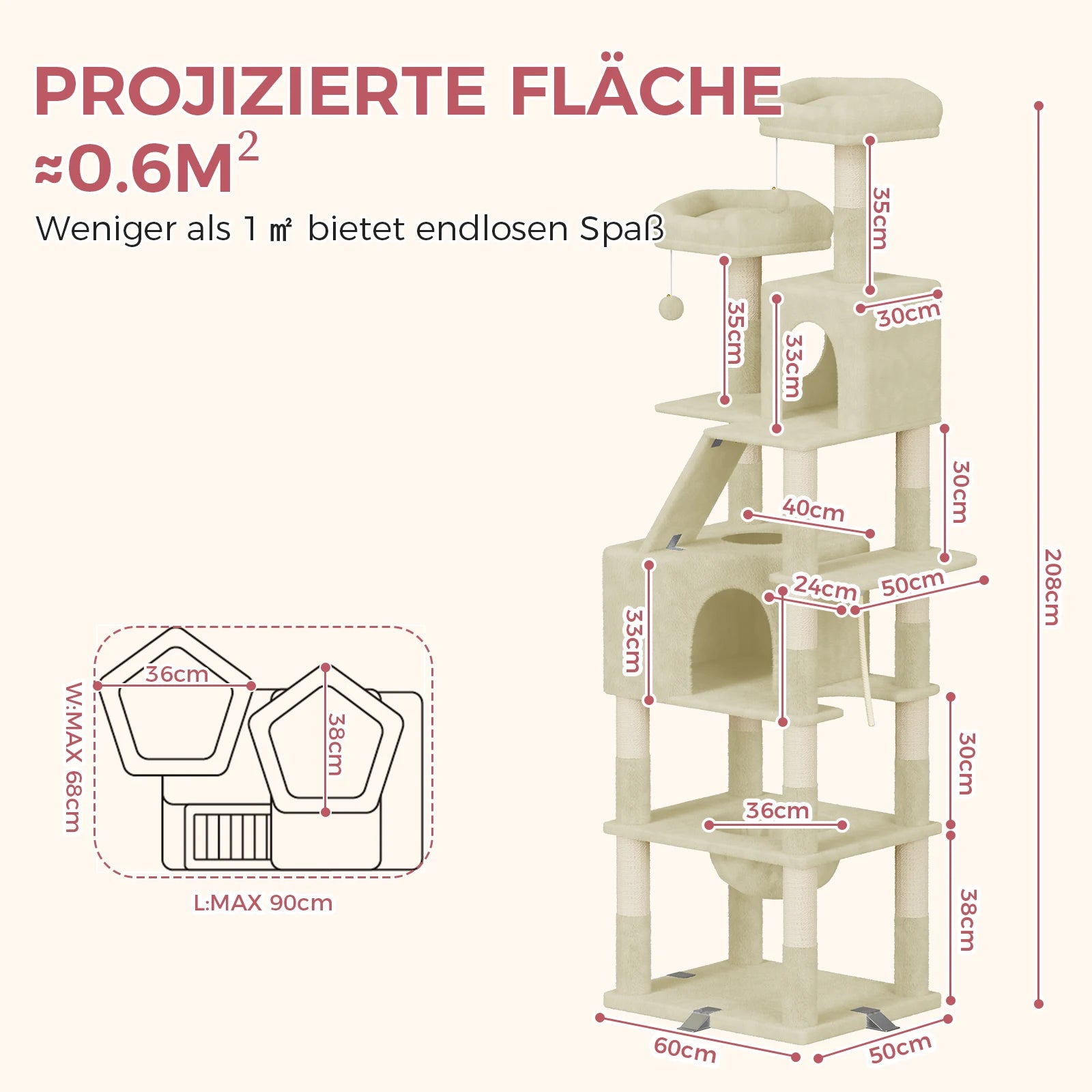 Katzenkratzbaum XXL 208 cm – Katzenturm & Kratzsäulen