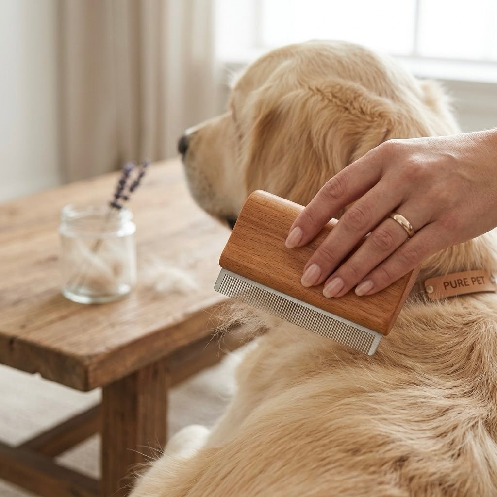 Tierhaarentferner mit Holzgriff – Unterwollkamm für Hunde & Katzen