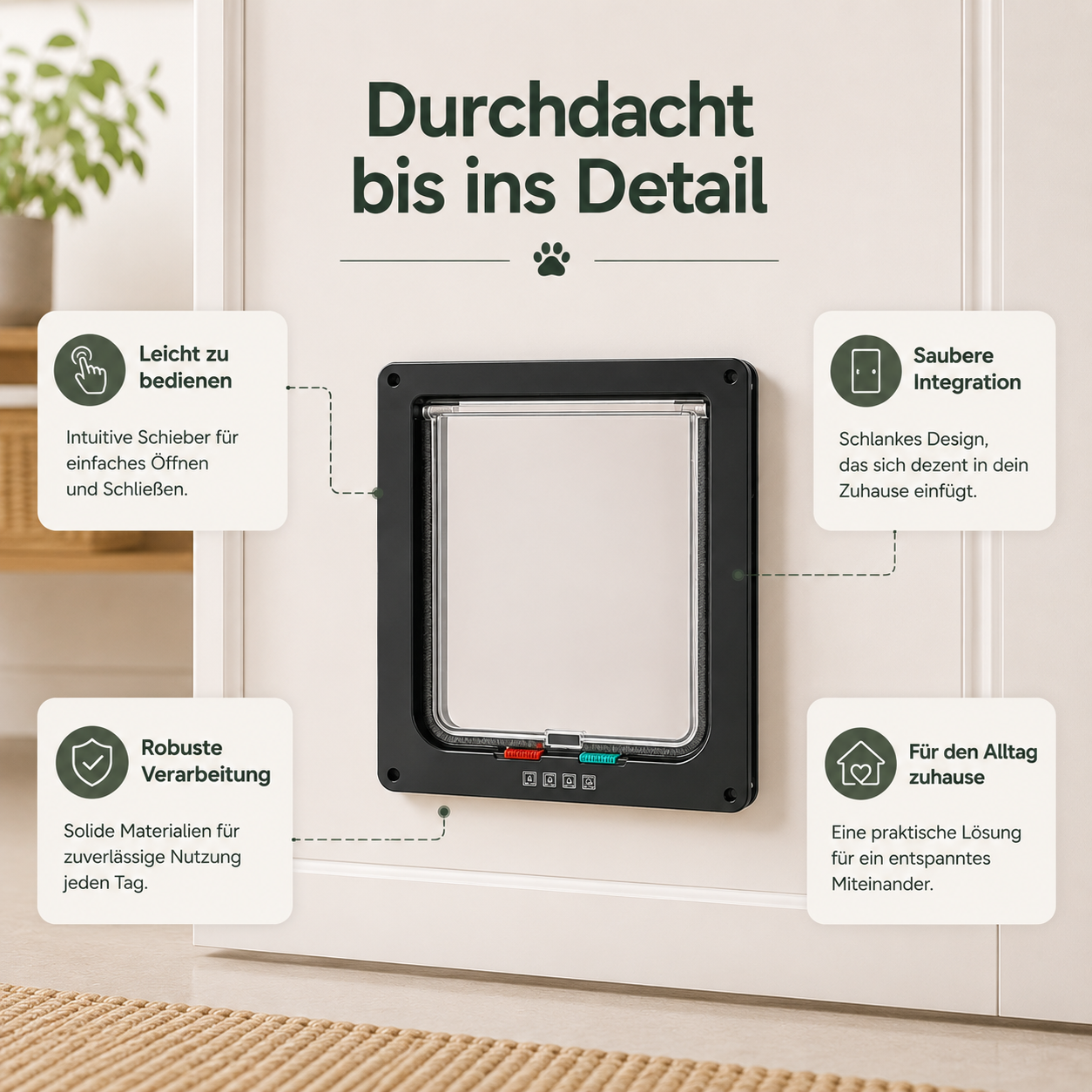 Katzenklappe für Türen – 4-Wege Haustierklappe