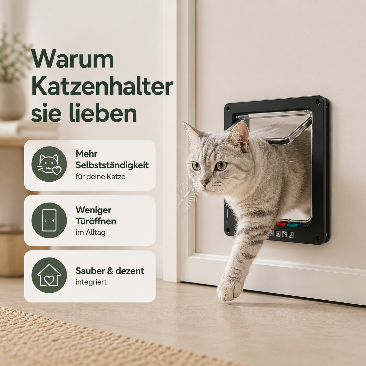 Katzenklappe für Türen – 4-Wege Haustierklappe