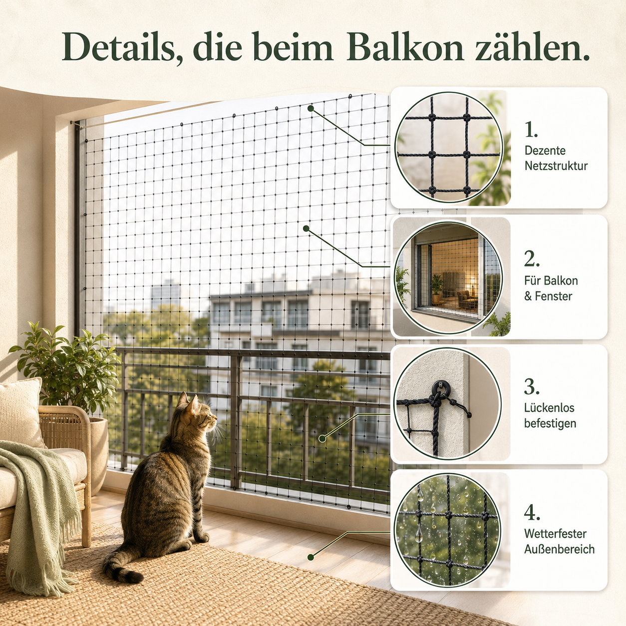 Katzennetz für Balkon & Fenster – sicherer Freigang zuhause