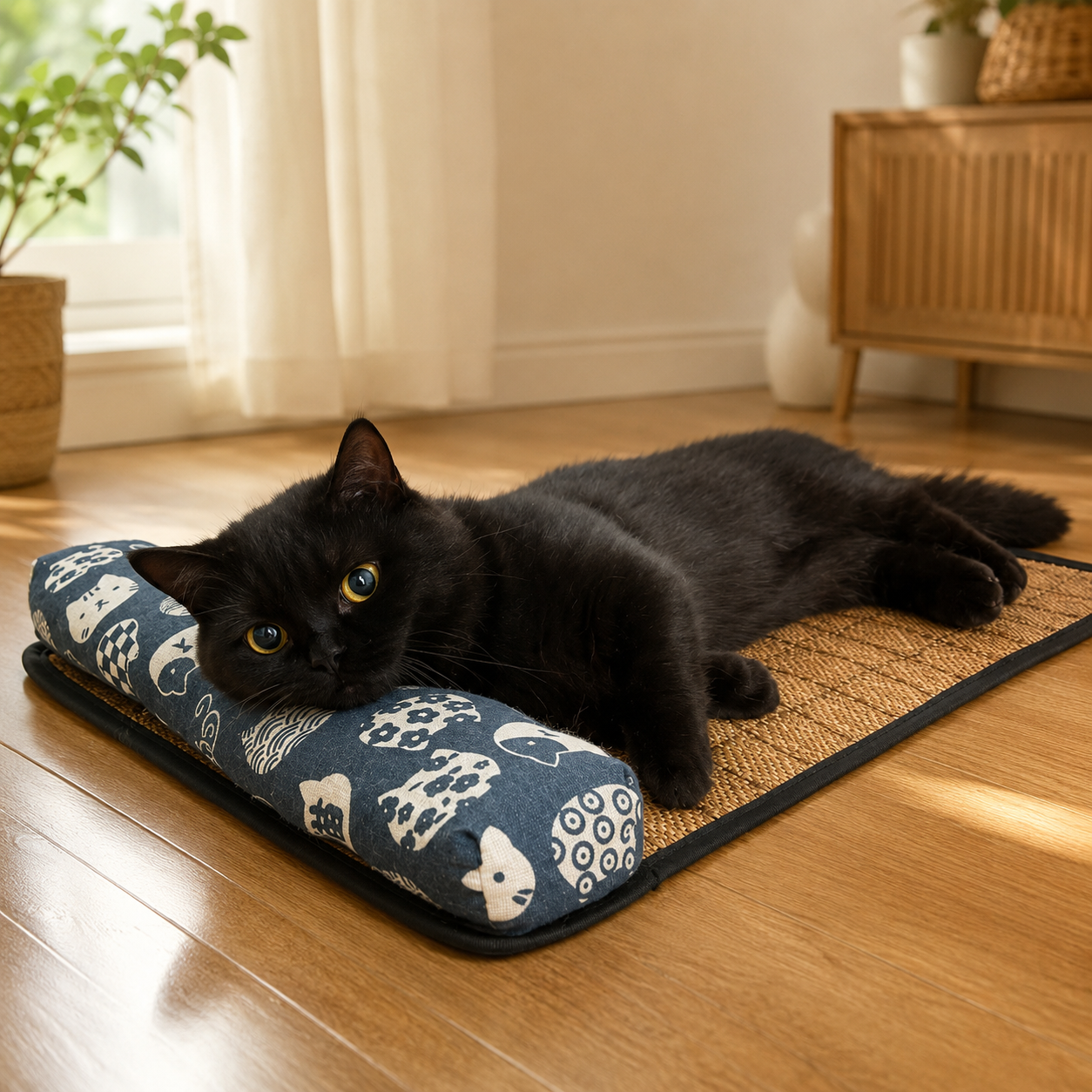 Katzen Liegematte mit Kissenrolle – Weicher Ruheplatz
