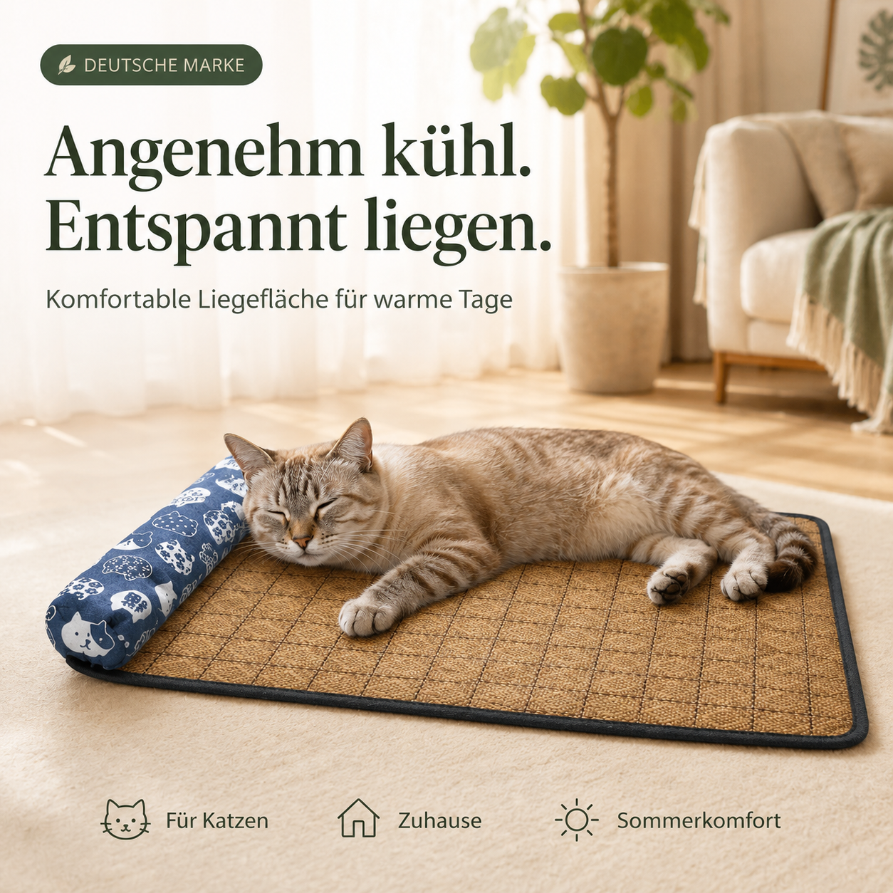 Katzen Liegematte mit Kissenrolle – Weicher Ruheplatz