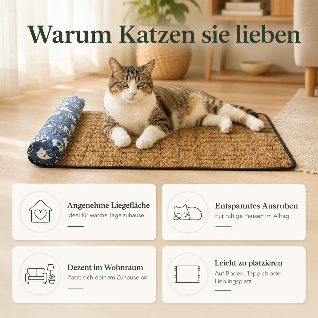 Katzen Liegematte mit Kissenrolle – Weicher Ruheplatz