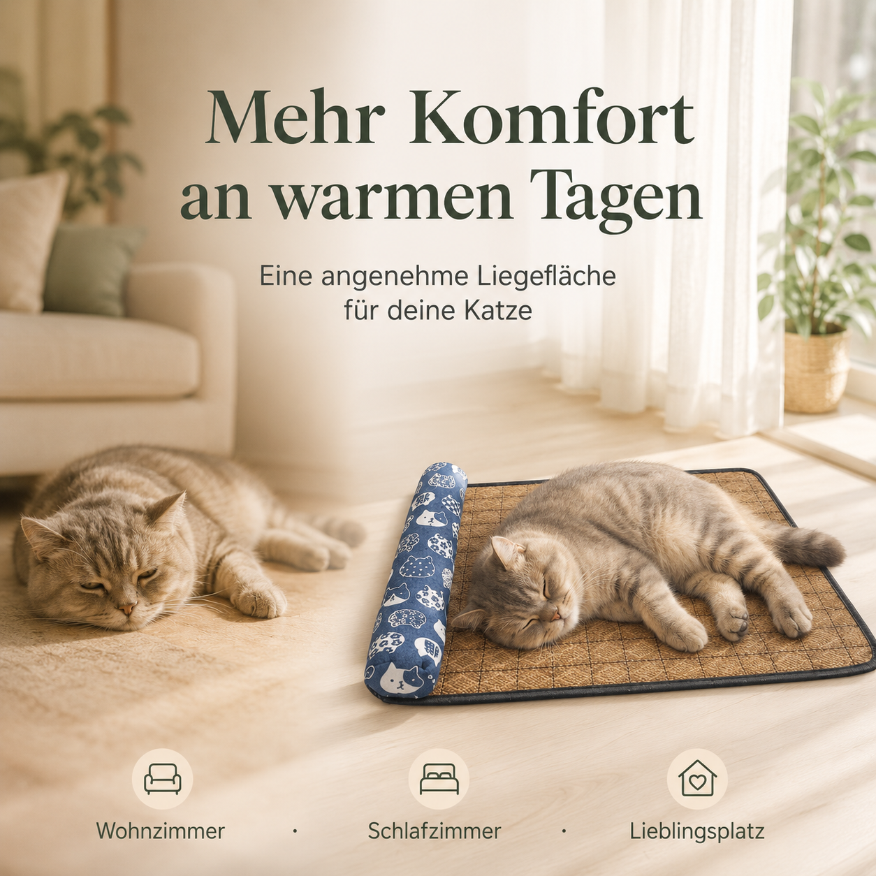 Katzen Liegematte mit Kissenrolle – Weicher Ruheplatz