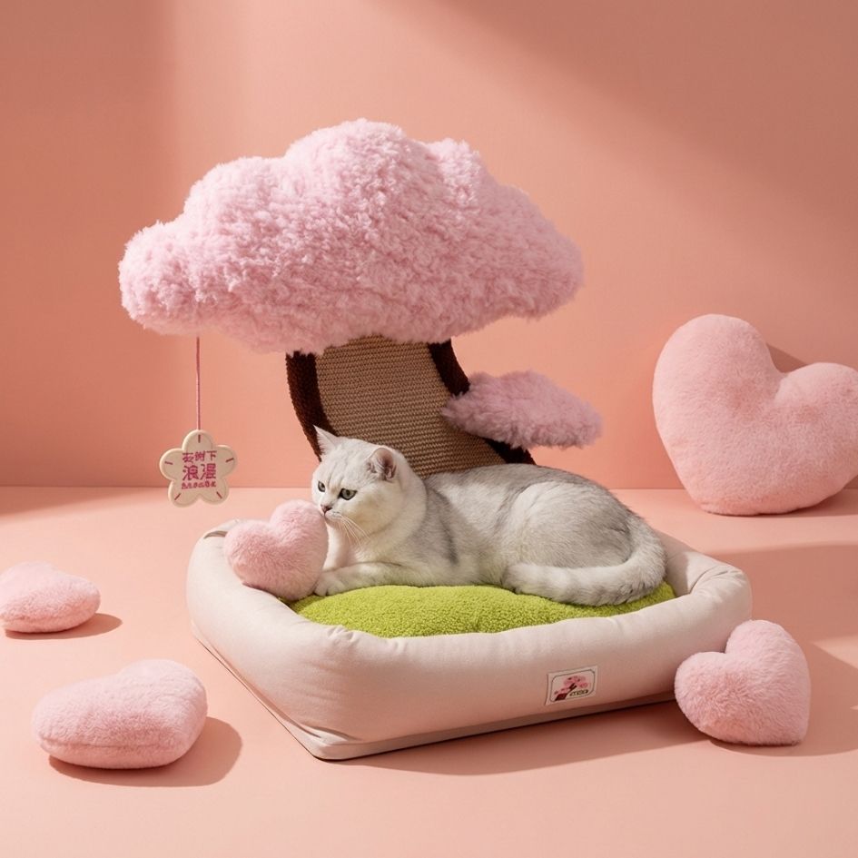 Katzenbett mit Kratzbaum – modernes Katzenmöbel