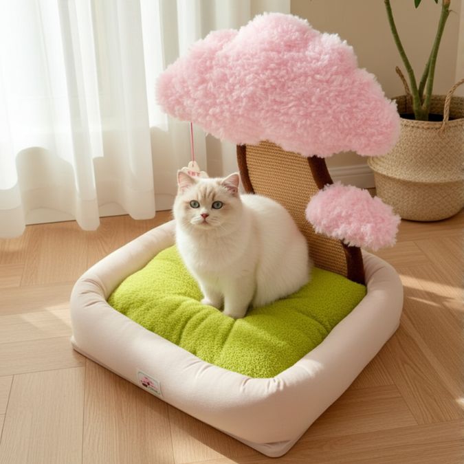 Katzenbett mit Kratzbaum – modernes Katzenmöbel