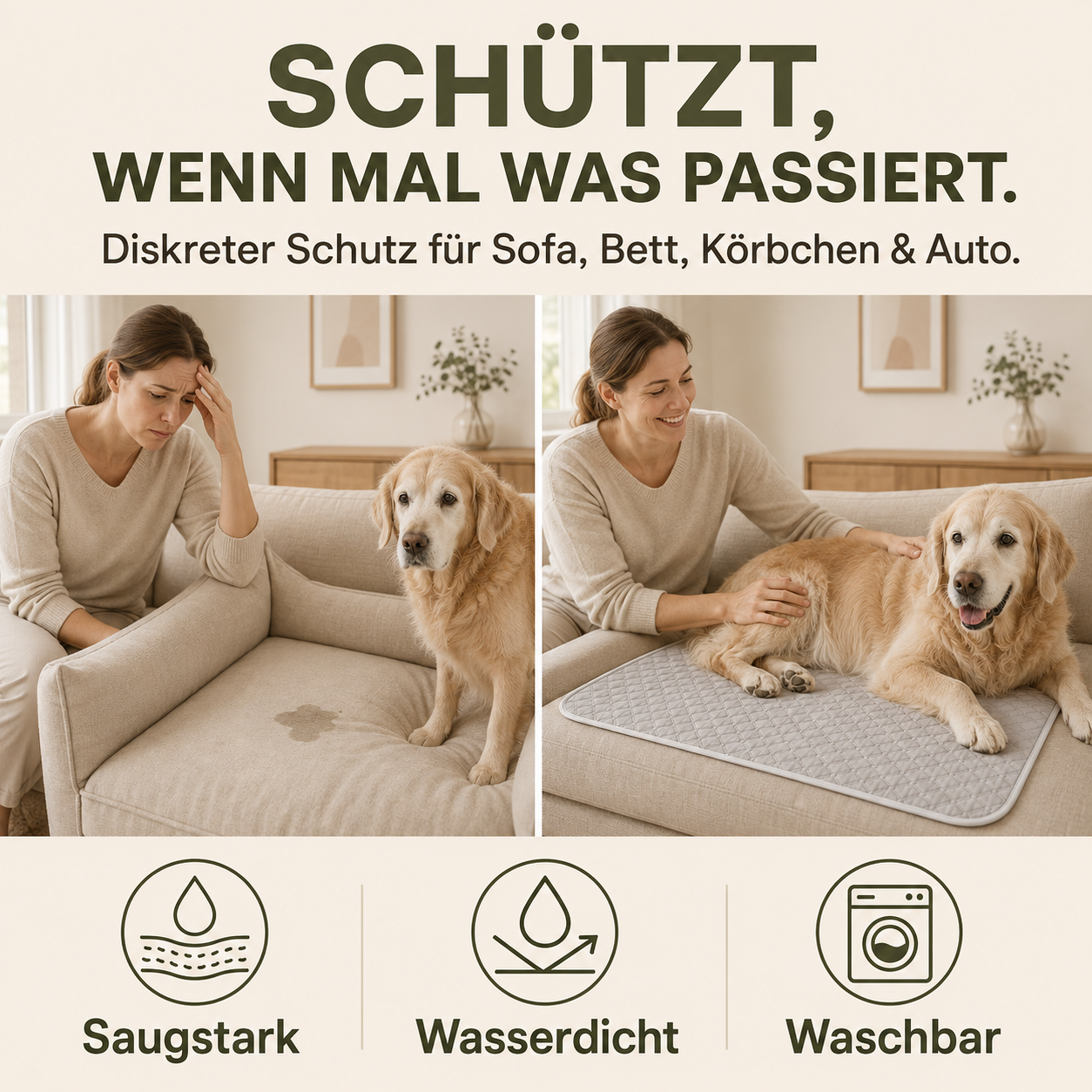 purepet dry comfort inkontinenz unterlage fuer hunde wasserdicht und saugfaehig bild 3