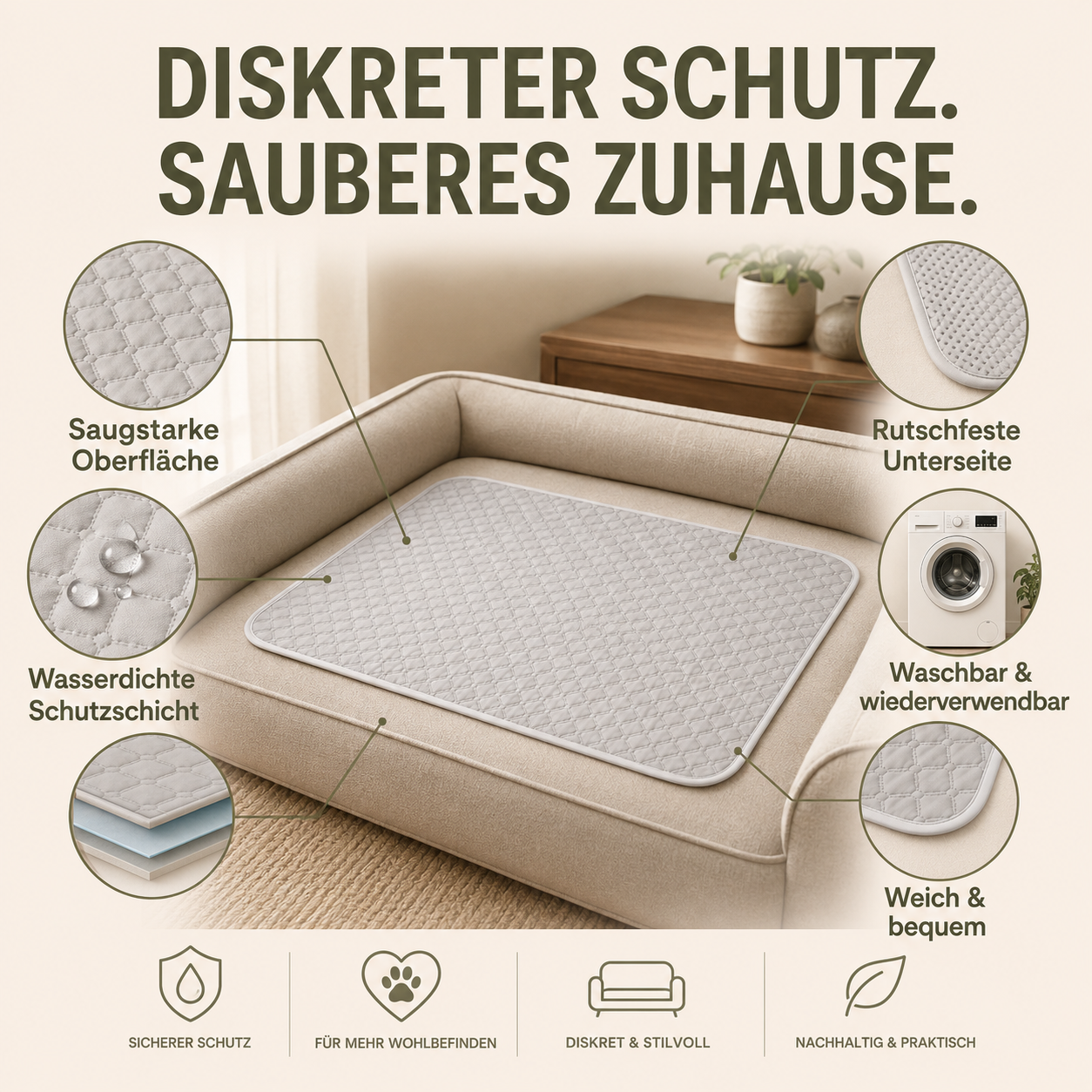 purepet dry comfort inkontinenz unterlage fuer hunde wasserdicht und saugfaehig bild 4