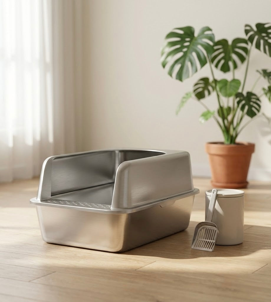 Edelstahl Katzenklo XL mit Deckel 60×50 cm