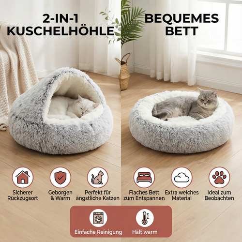 2-in-1 Katzen Kuschelhöhle – Katzenbett & Höhle